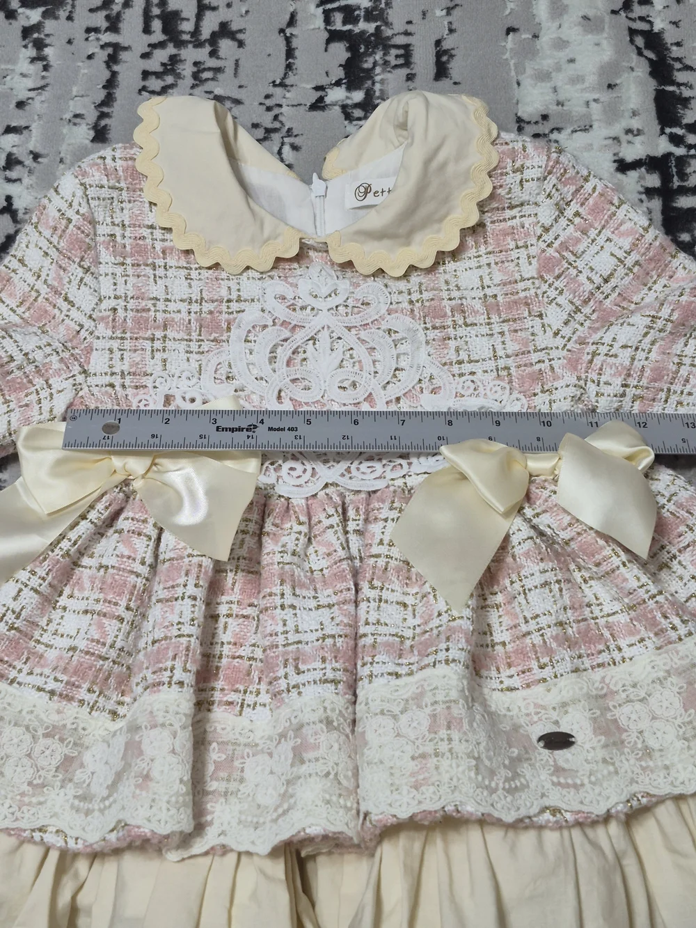 Pettigirl Autumn  Party pink plaid tweed ruffle dressscalloped Peter Pan collar